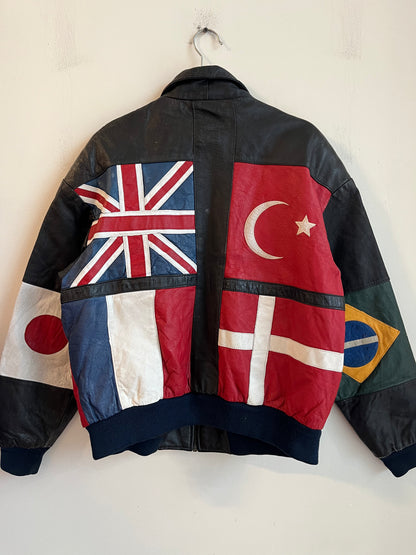 90s Phase 2 International Flags Leather Jacket (L)