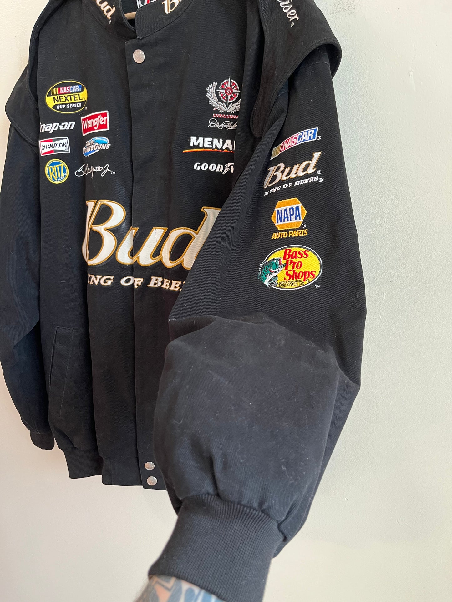 00s Nascar Dale Earnhardt Jr Budweiser Black/Gold Racing Jacket (XXL)