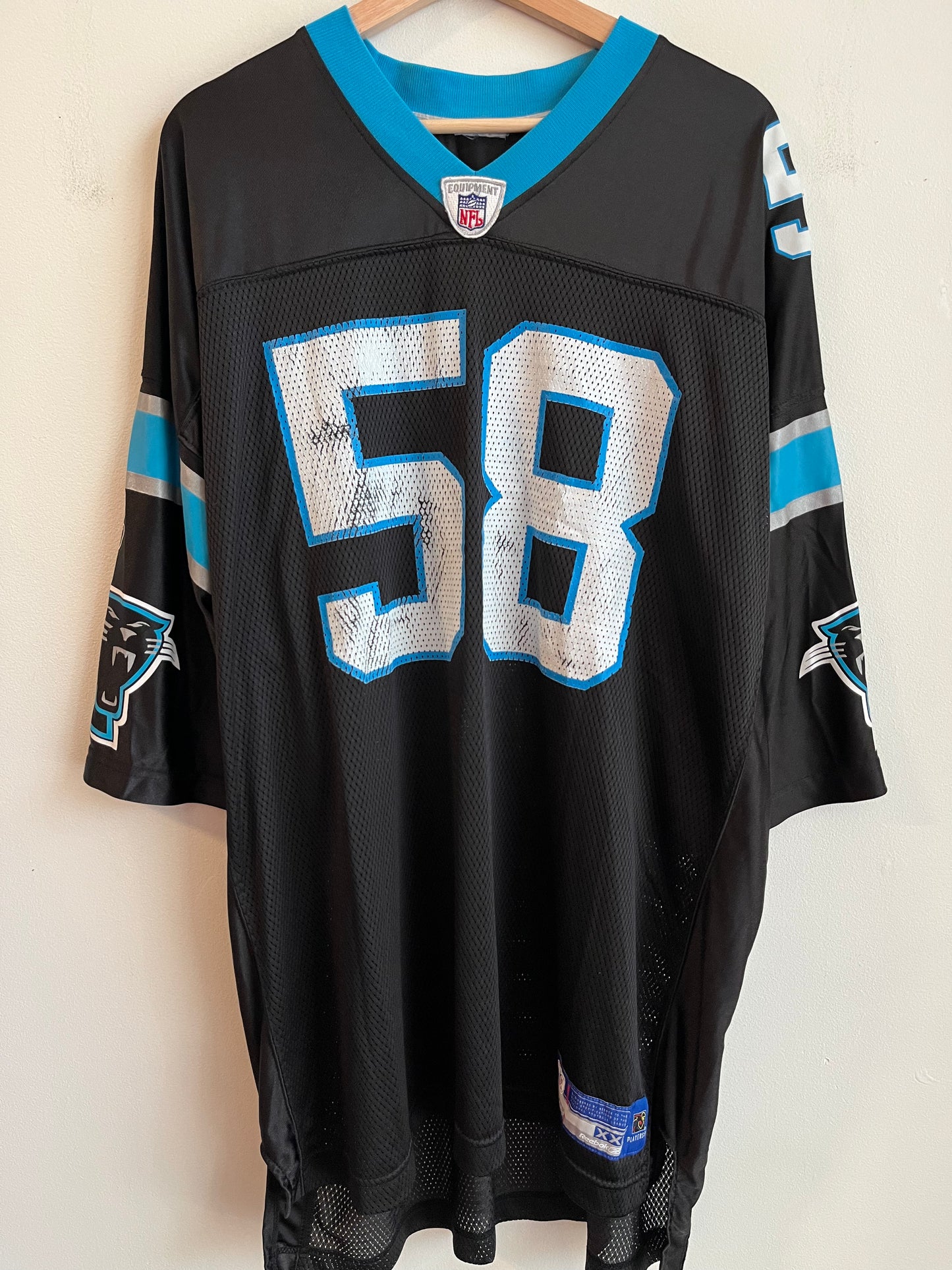 00s Carolina Panthers Thomas Davis Cracked Reebok Home Jersey (XXL)
