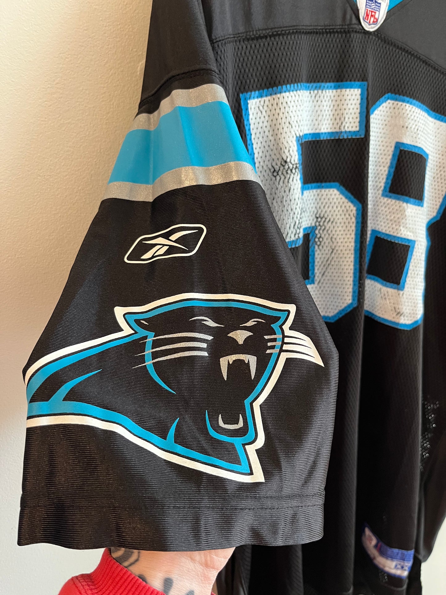 00s Carolina Panthers Thomas Davis Cracked Reebok Home Jersey (XXL)