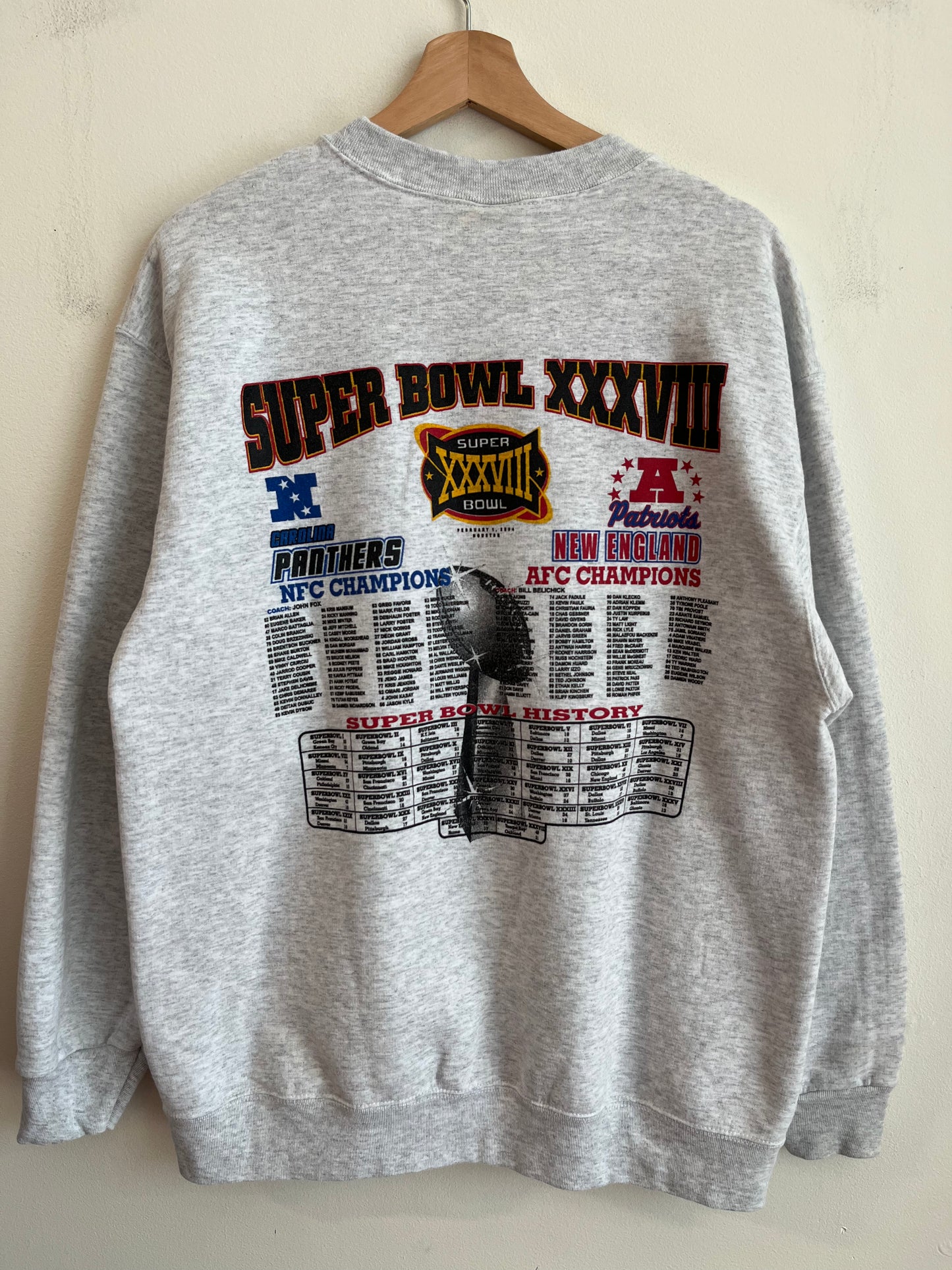 2004 Carolina Panthers vs New England Patriots Super Bowl Crewneck (L)