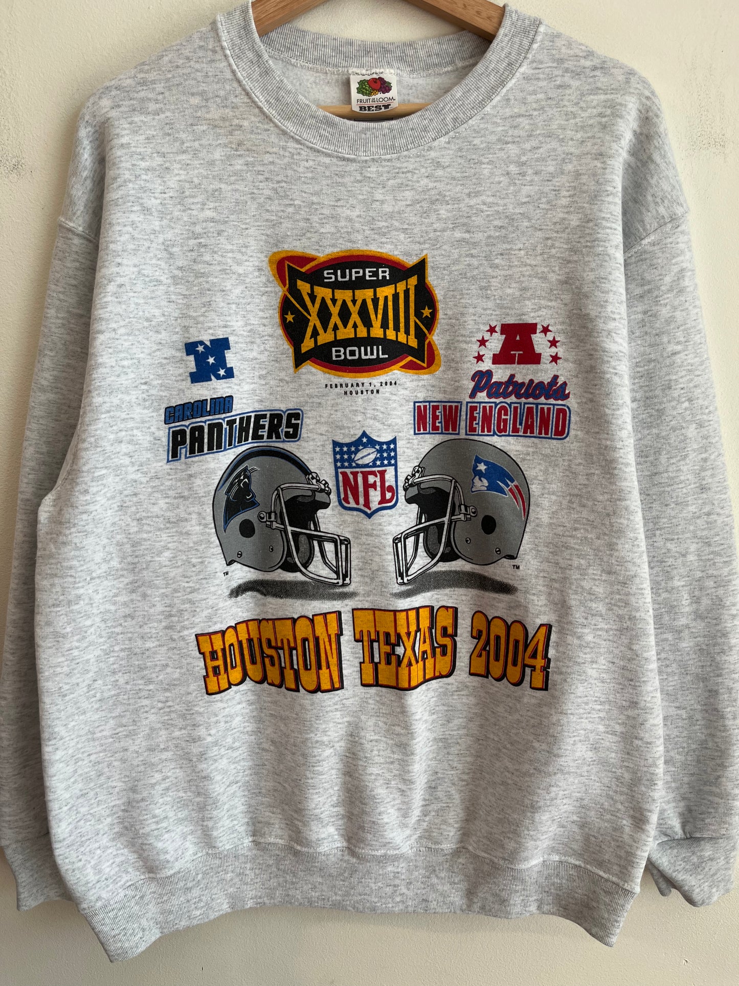 2004 Carolina Panthers vs New England Patriots Super Bowl Crewneck (L)
