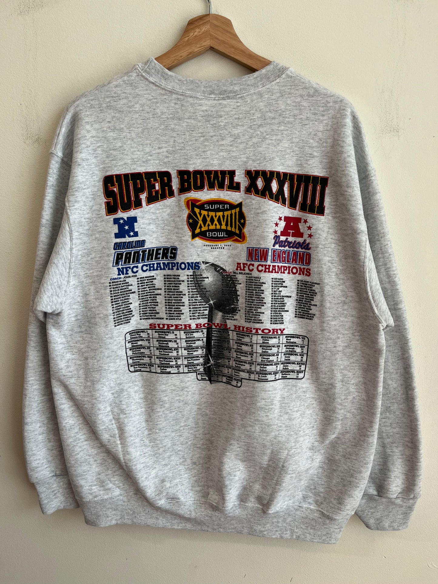 2004 Carolina Panthers vs New England Patriots Super Bowl Crewneck (L)