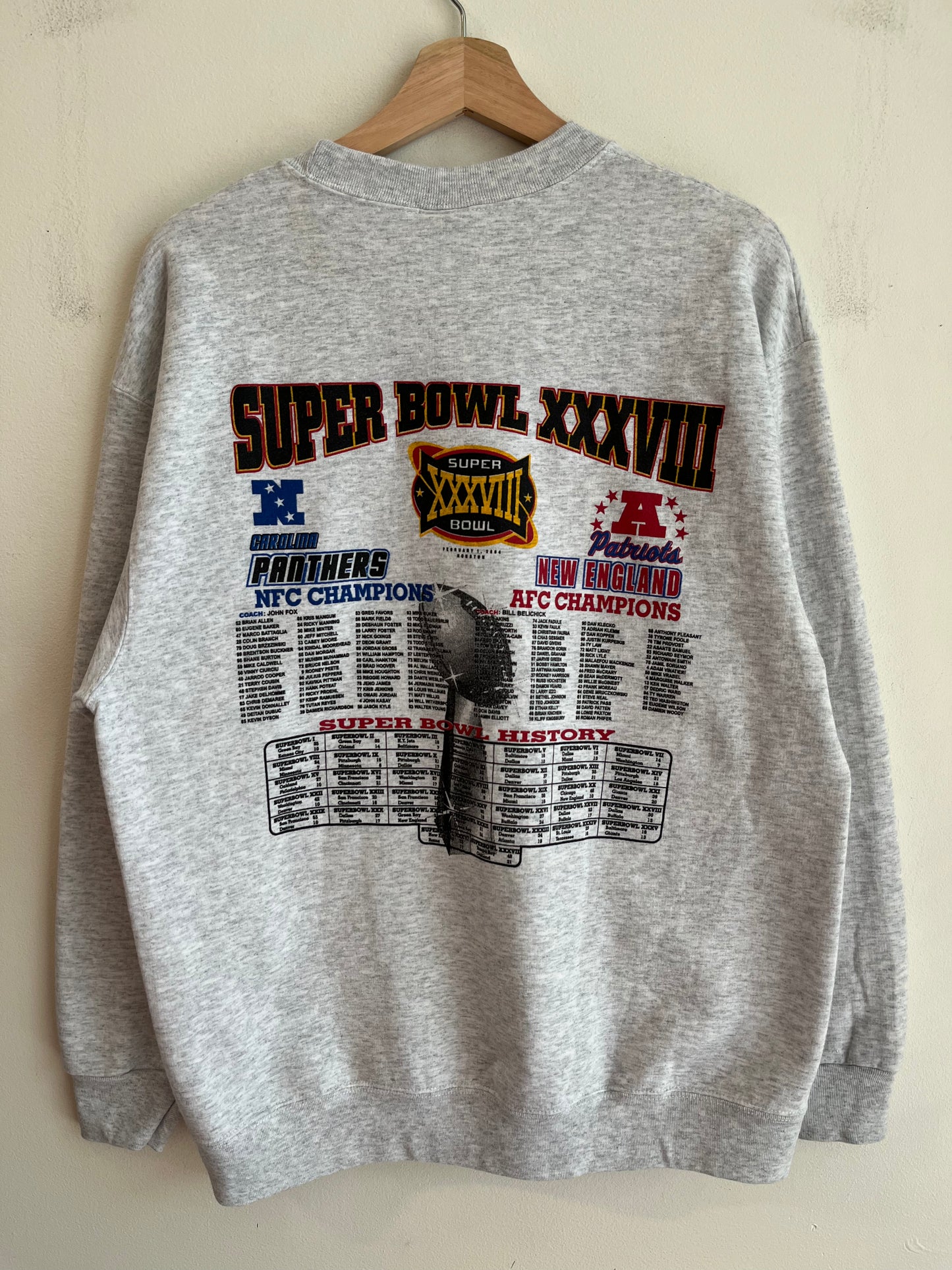 2004 Carolina Panthers vs New England Patriots Super Bowl Crewneck (L)