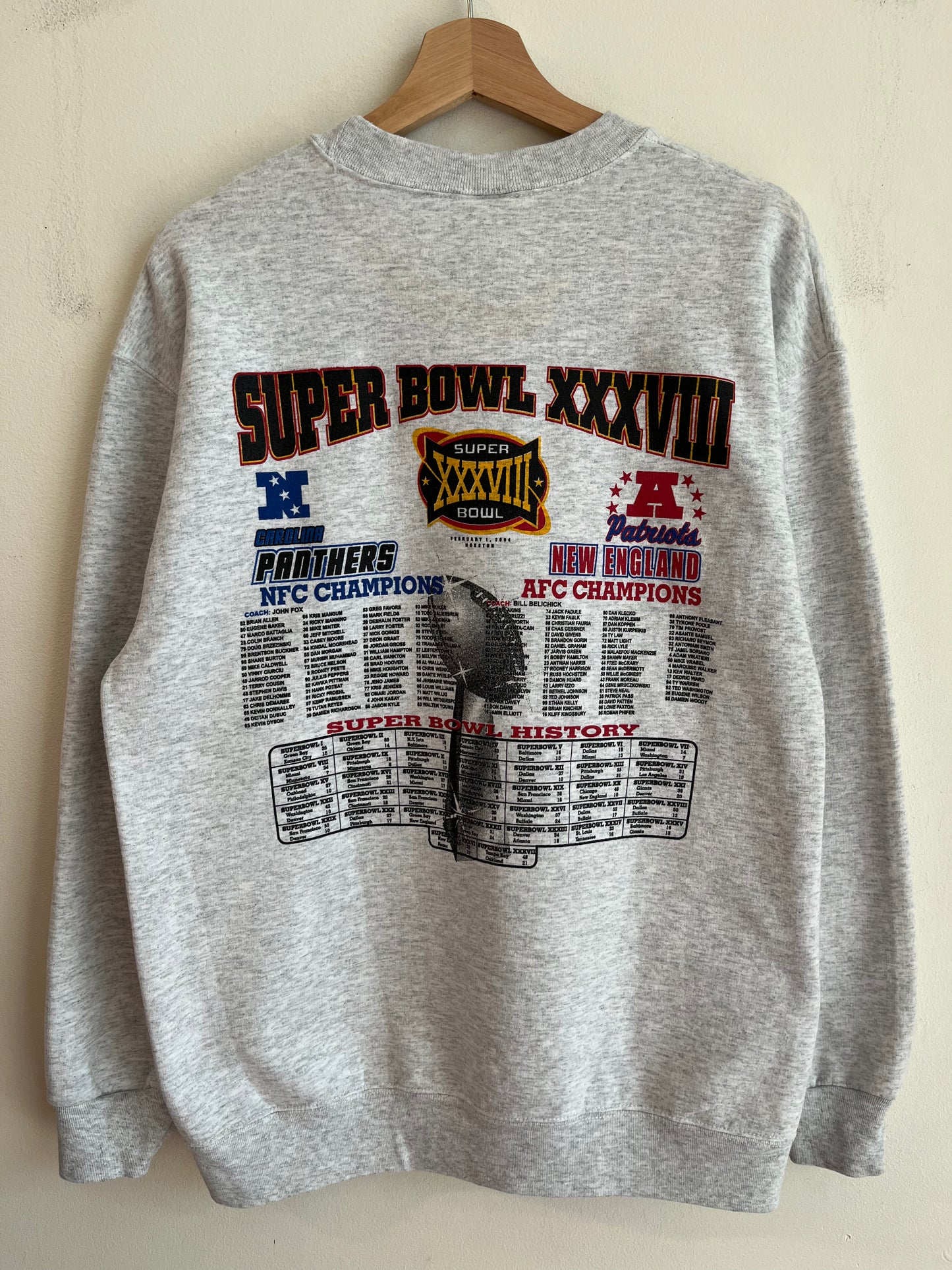 2004 Carolina Panthers vs New England Patriots Super Bowl Crewneck (L)