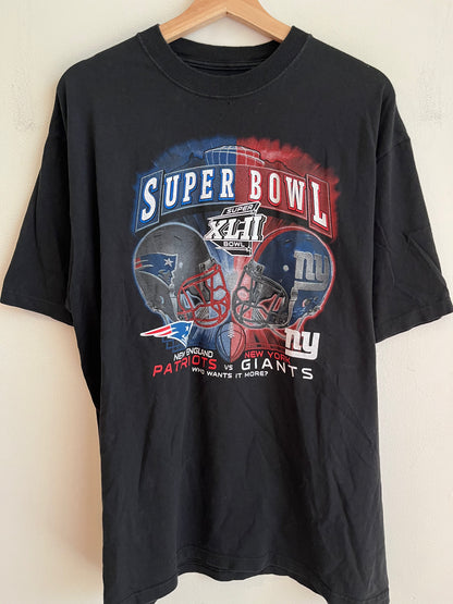 2008 New England Patriots vs New York Giants Super Bowl XLII Tee (L)