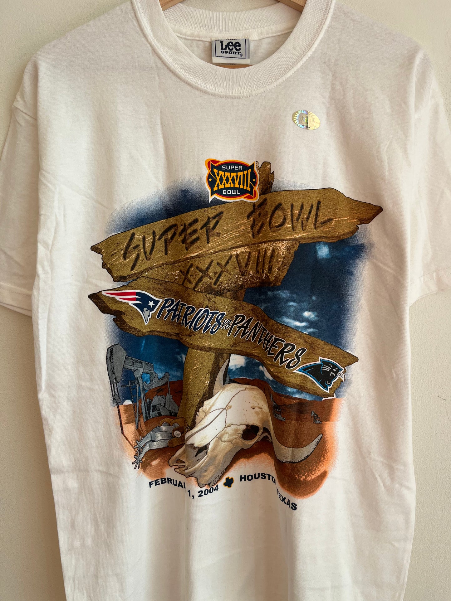 2004 Carolina Panthers vs New England Patriots White Super Bowl Tee (M)