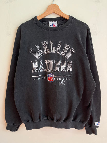 90s Oakland Raiders Logo Athletic Faded Embroidered Crewneck (XL)