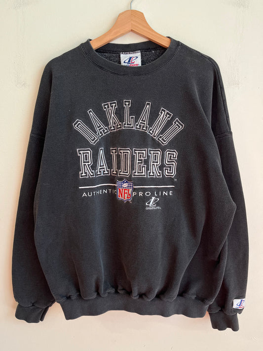 90s Oakland Raiders Logo Athletic Faded Embroidered Crewneck (XL)