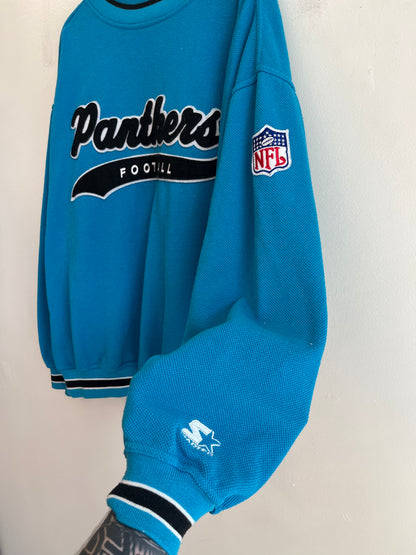 90s Carolina Panthers Starter Embroidered Blue Tail Swoop Crewneck (XL)