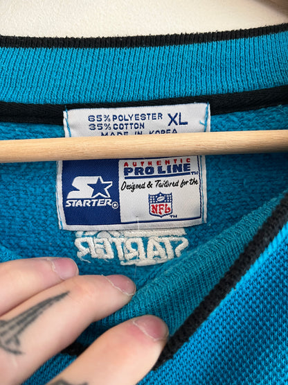 90s Carolina Panthers Starter Embroidered Blue Tail Swoop Crewneck (XL)