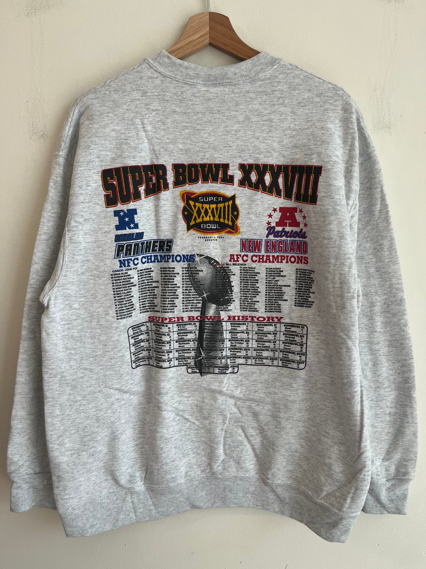 2004 Carolina Panthers v New England Patriots Super Bowl Crewneck (L)