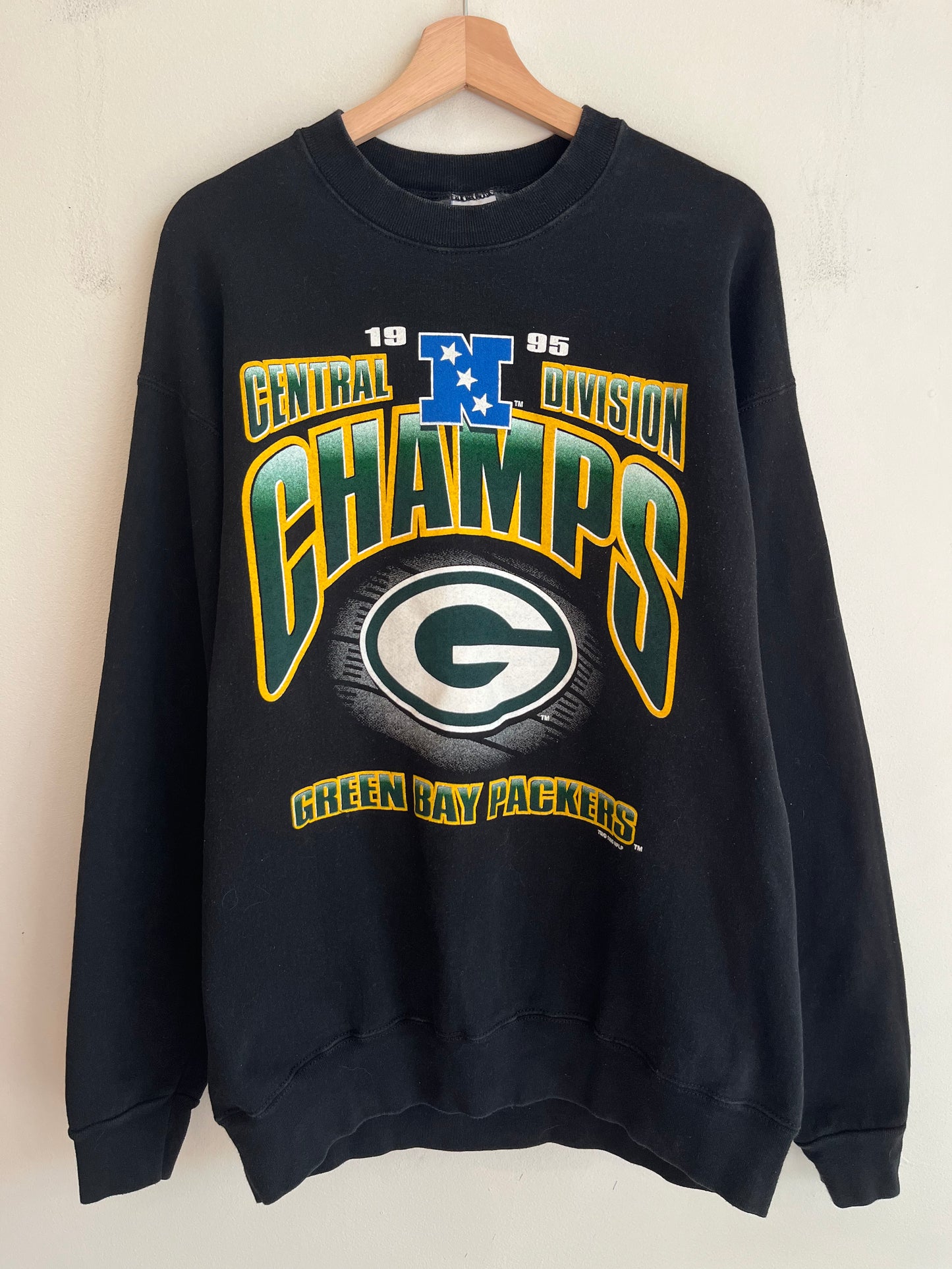 1995 Green Bay Packers Salem Black Spell Out Crewneck (XL)