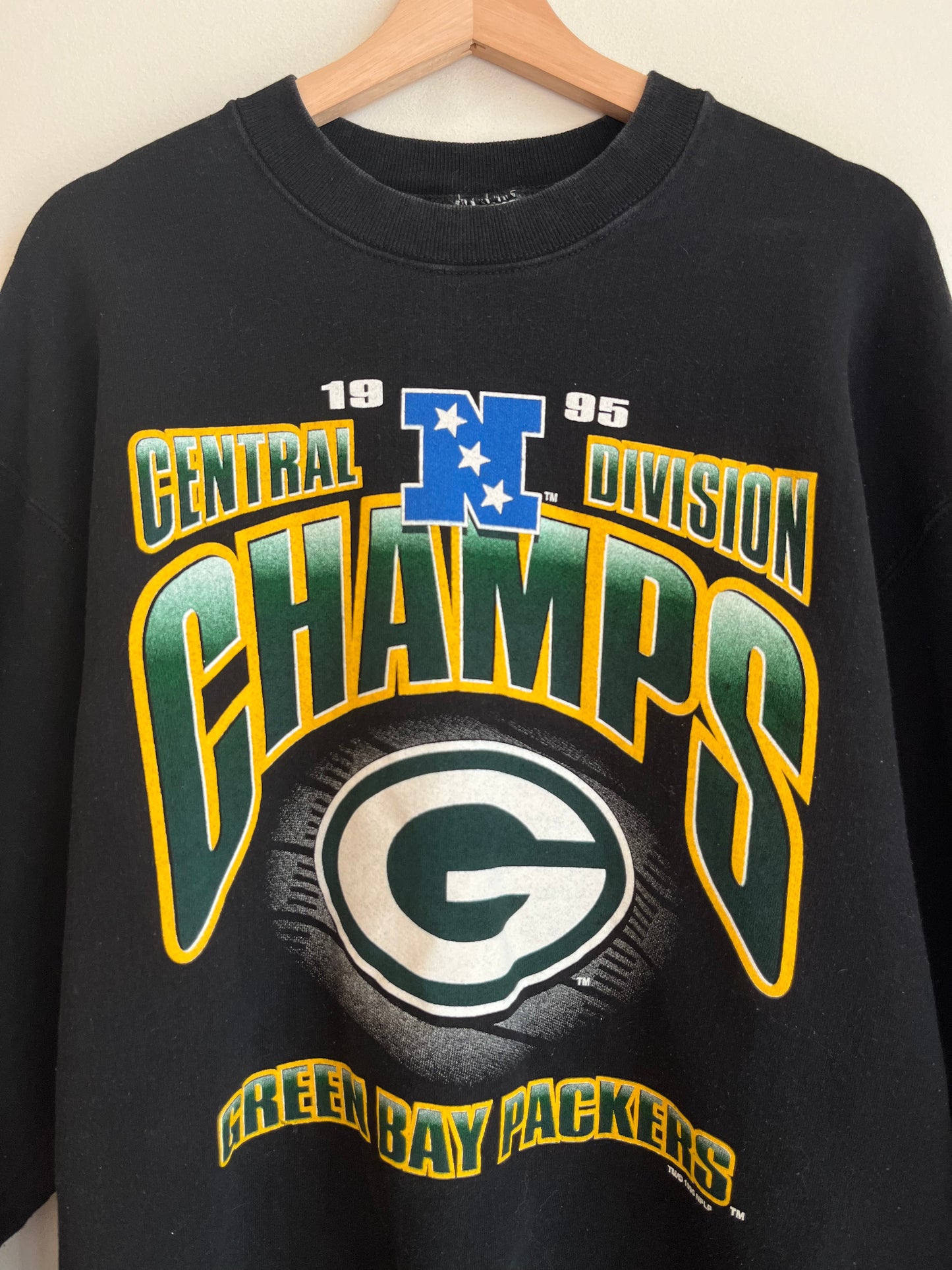 1995 Green Bay Packers Salem Black Spell Out Crewneck (XL)