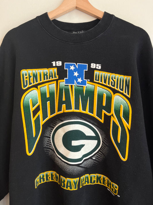 1995 Green Bay Packers Salem Black Spell Out Crewneck (XL)