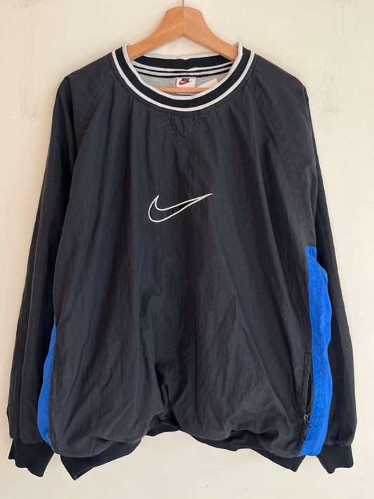90s Nike Center Swoosh Black & Blue Windbreaker (XL)