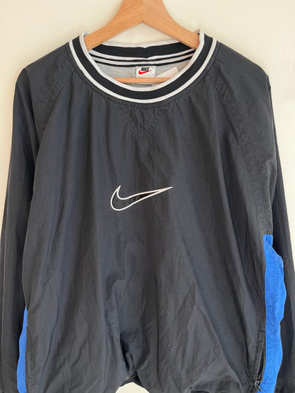 90s Nike Center Swoosh Black & Blue Windbreaker (XL)