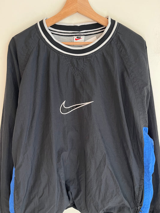 90s Nike Center Swoosh Black & Blue Windbreaker (XL)