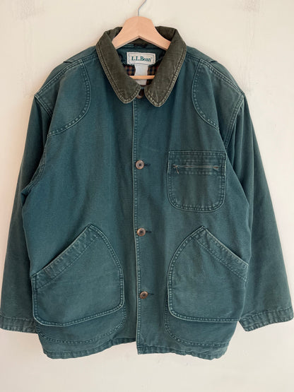 90s L.L. Bean Faded Green Plaid Lined Chore Jacket (L)