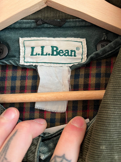 90s L.L. Bean Faded Green Plaid Lined Chore Jacket (L)