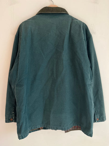 90s L.L. Bean Faded Green Plaid Lined Chore Jacket (L)