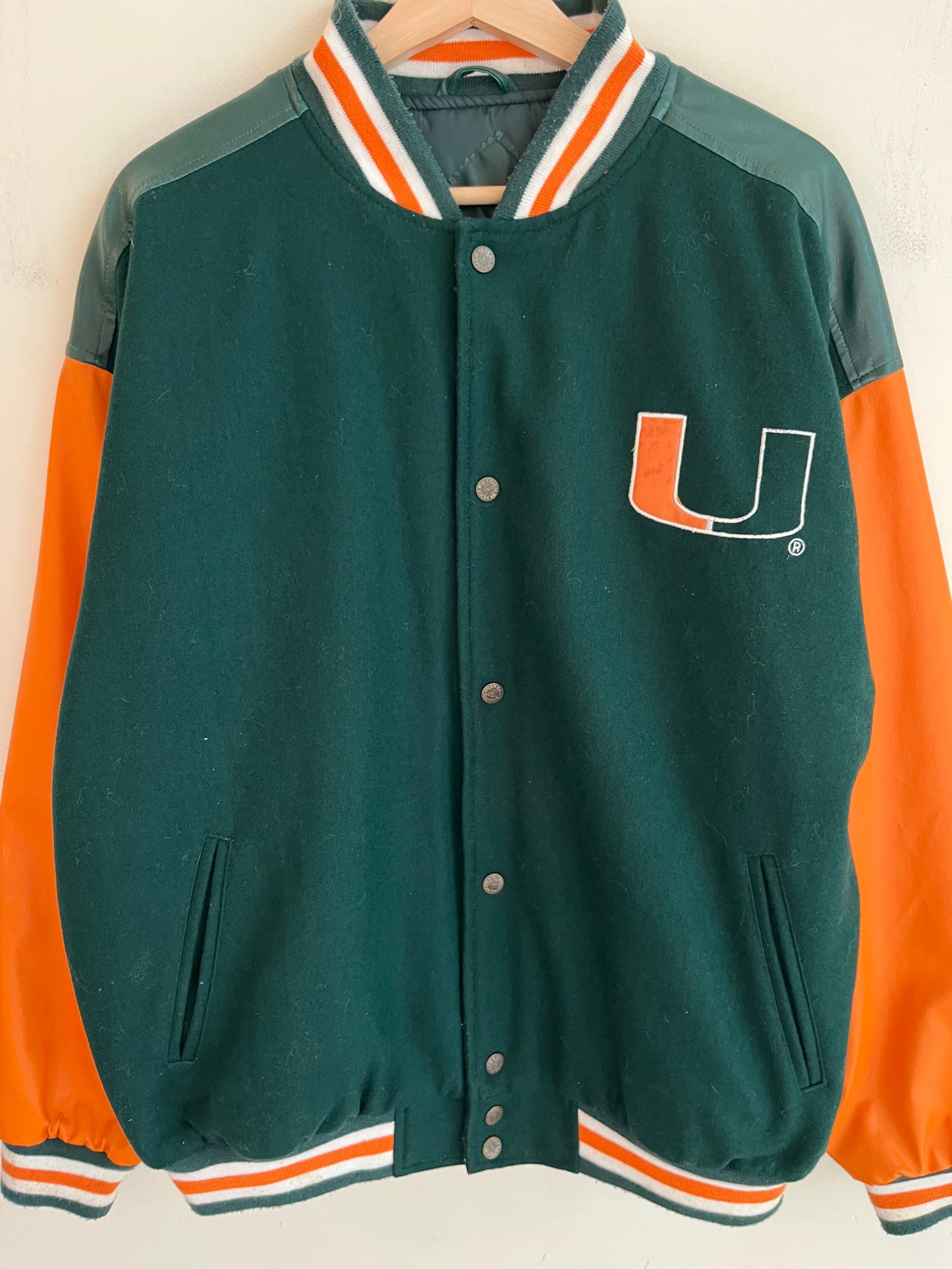 90s University of Miami Hurricanes Steve & Barry's Letterman Jacket (L)