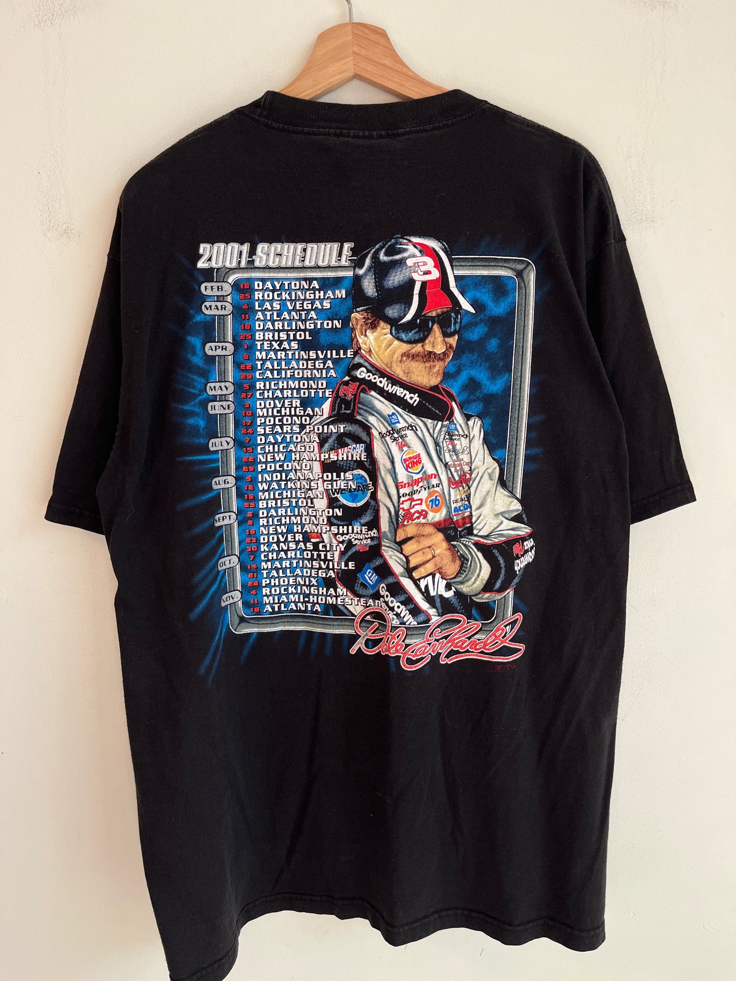 2001 Dale Earnhardt Nascar Winston Cup Series Schedule Tee (XL)