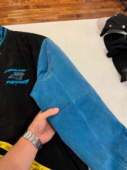 00s Carolina Panthers Pro Player Cat Scratch Two Toned Leather Jacket (L)