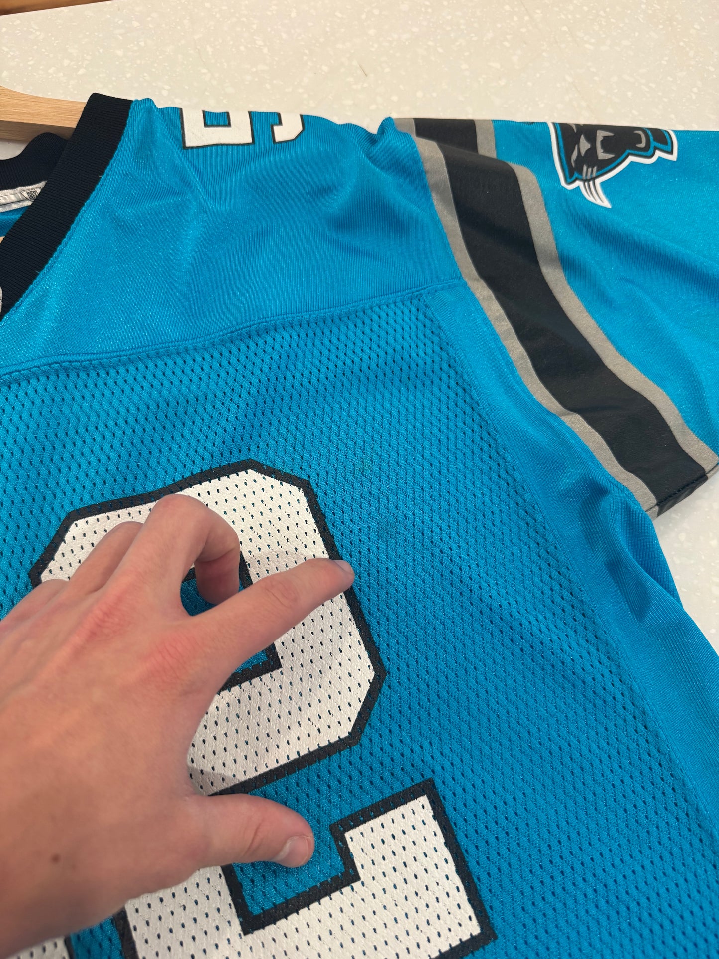 00s Carolina Panthers Jon Beason Electric Blue Jersey (Youth XL)