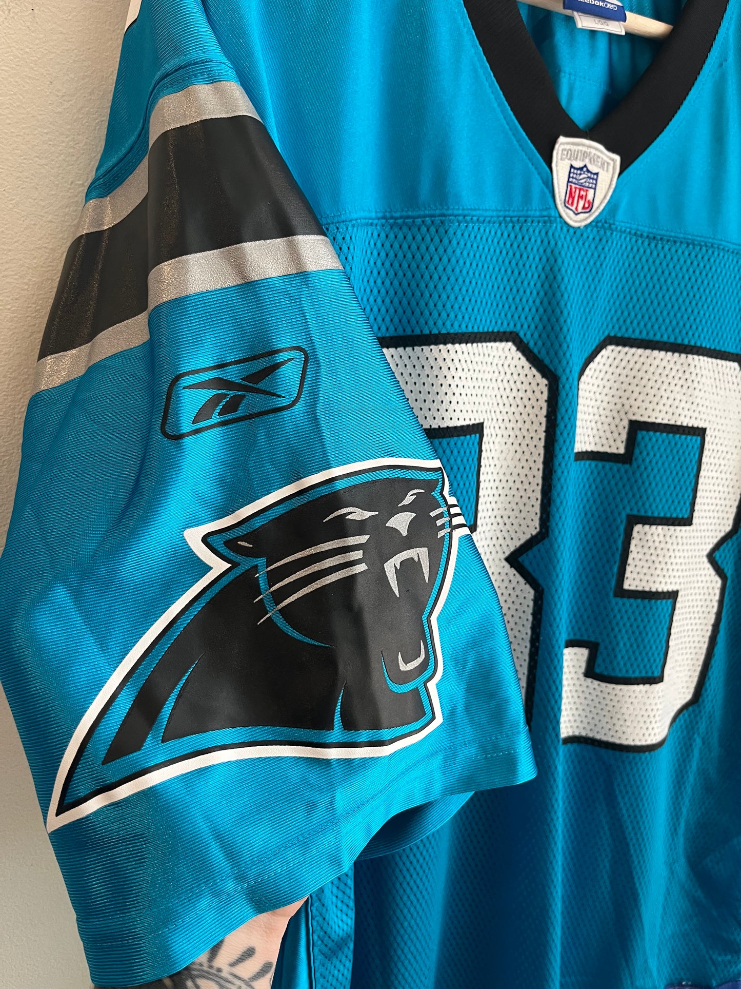 00s Carolina Panthers Keary Colbert Reebok Electric Blue Jersey (L)