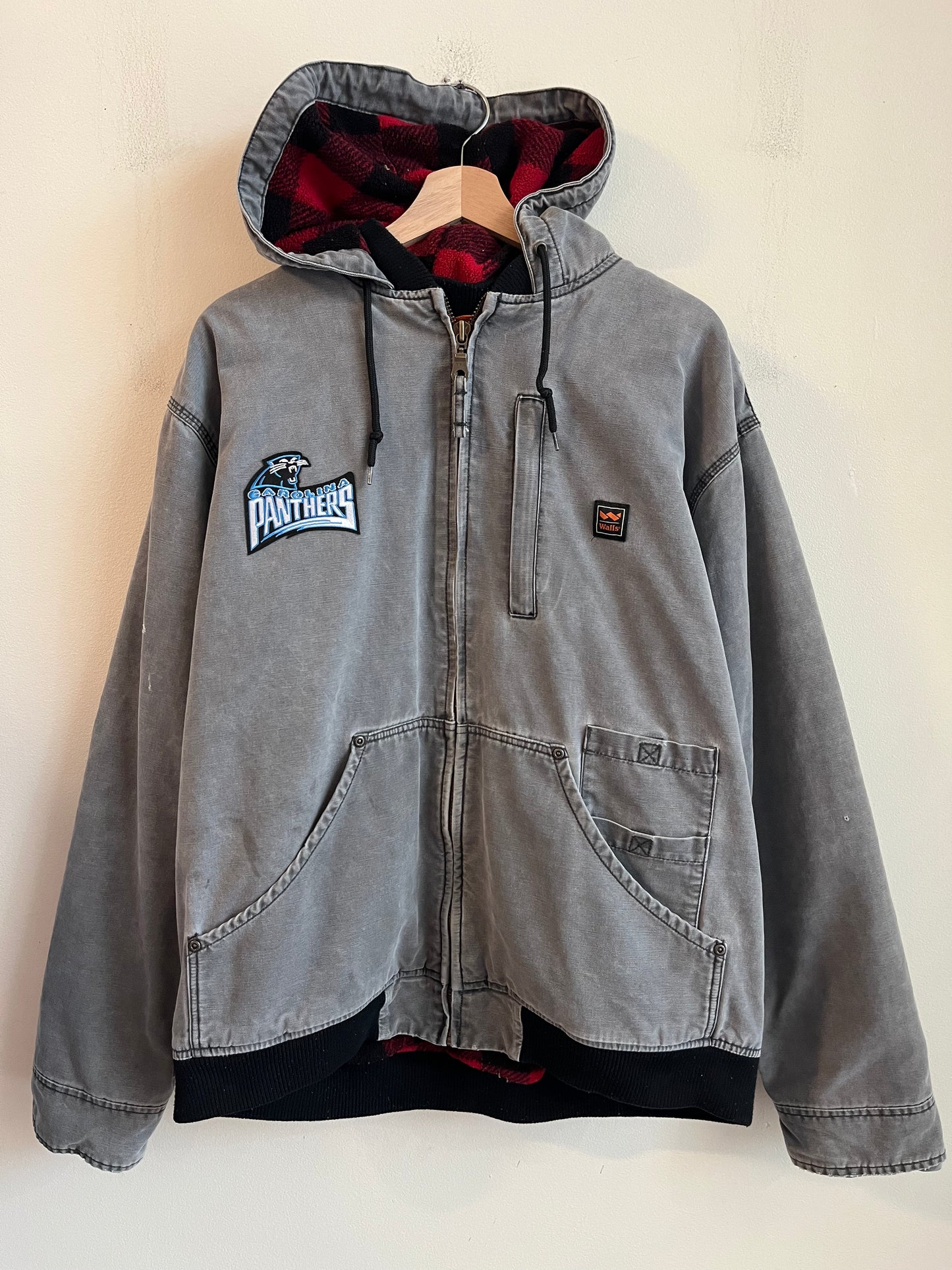 00s Carolina Panthers Flannel Lined Faded Custom Walls Jacket (XL)