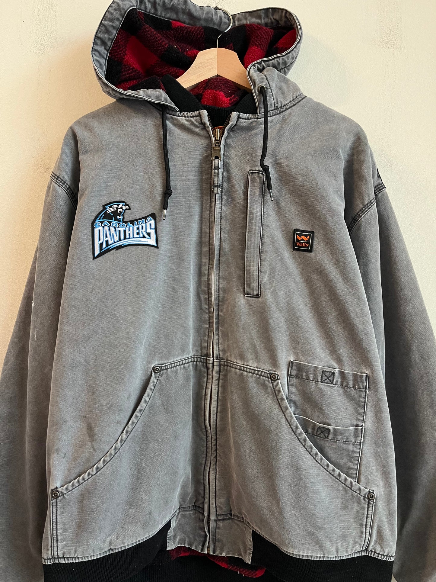 00s Carolina Panthers Flannel Lined Faded Custom Walls Jacket (XL)