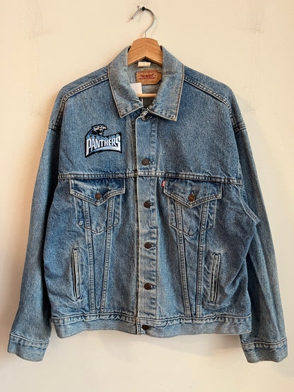 90s Carolina Panthers Light Washed Custom Levi Jacket (L)