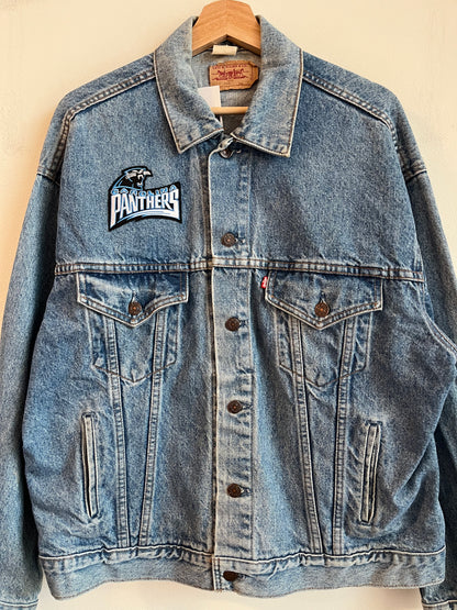 90s Carolina Panthers Light Washed Custom Levi Jacket (L)