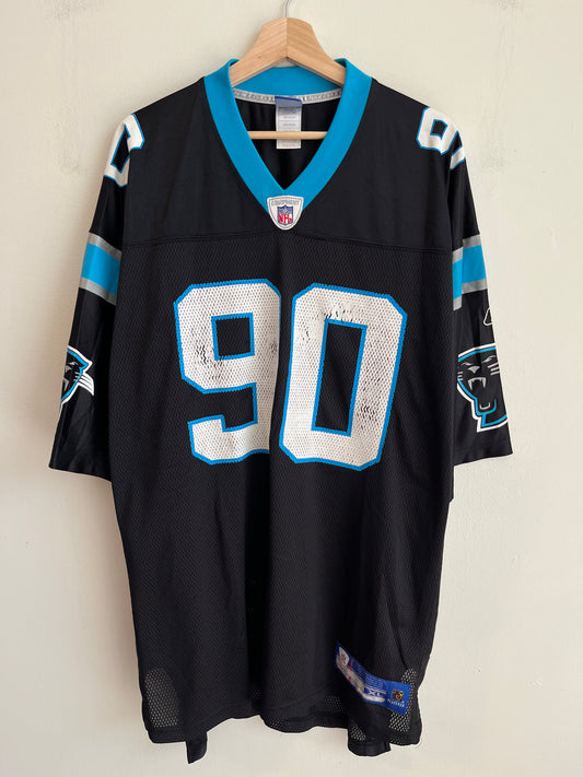00s Carolina Panthers Julius Peppers Cracked Reebok Jersey (XL)