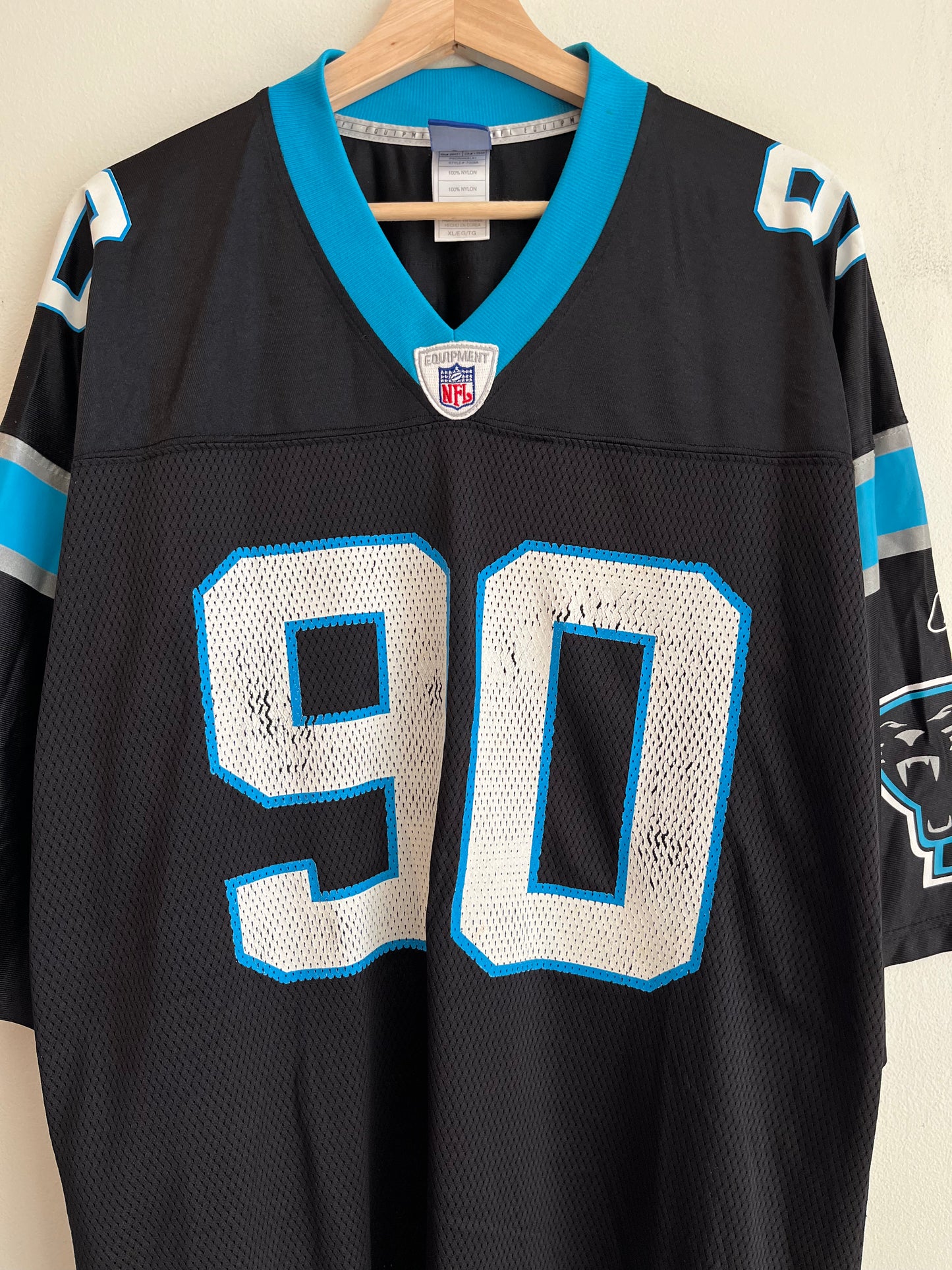 00s Carolina Panthers Julius Peppers Cracked Reebok Jersey (XL)