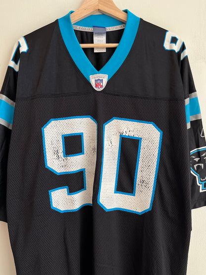 00s Carolina Panthers Julius Peppers Cracked Reebok Jersey (XL)
