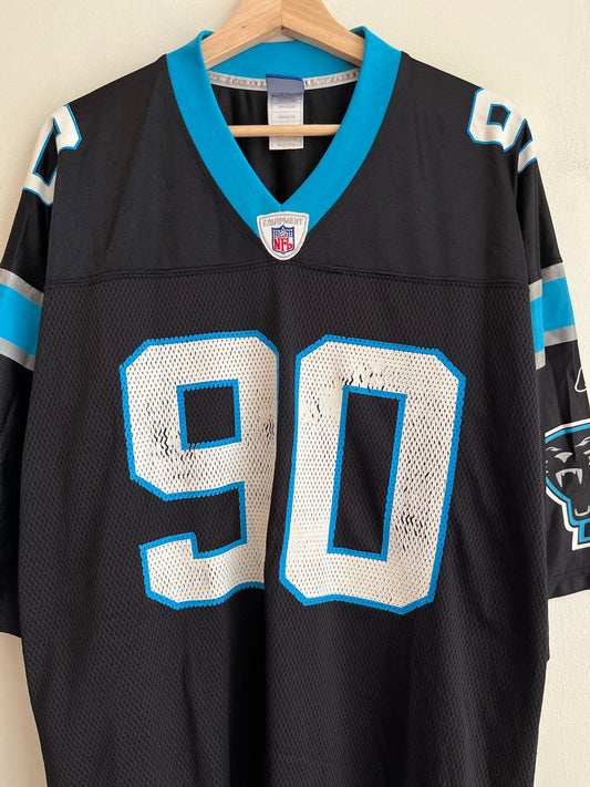 00s Carolina Panthers Julius Peppers Cracked Reebok Jersey (XL)