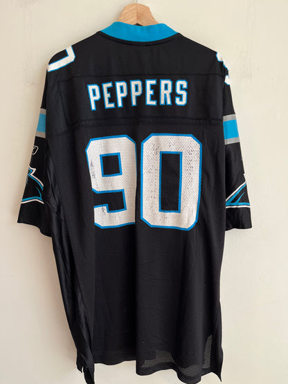 00s Carolina Panthers Julius Peppers Cracked Reebok Jersey (XL)