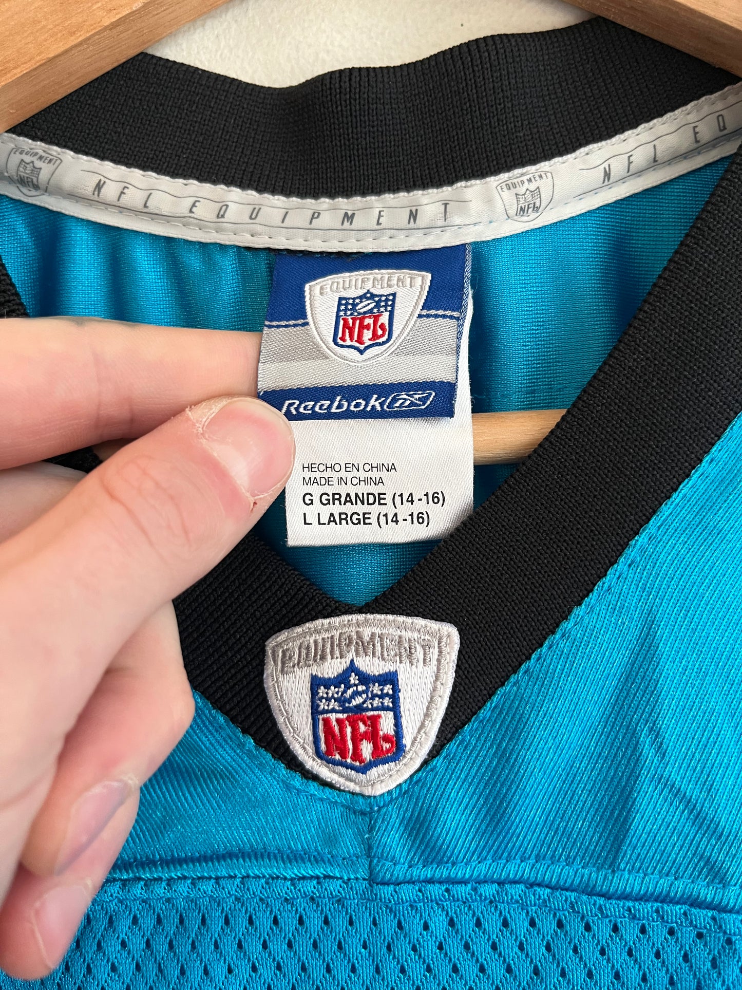 00s Carolina Panthers John Kasay Blue Reebok Jersey (Youth L)