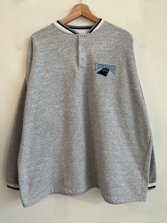 90s Carolina Panthers Grey True-Fan Henley Crewneck (XXL)