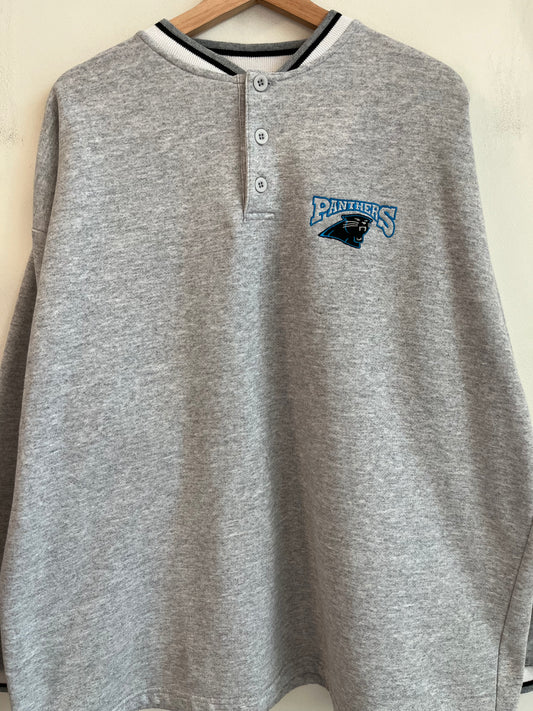 90s Carolina Panthers Grey True-Fan Henley Crewneck (XXL)