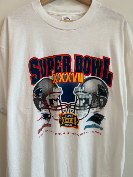 2004 Carolina Panthers vs New England Patriots White Super Bowl Tee (XL)