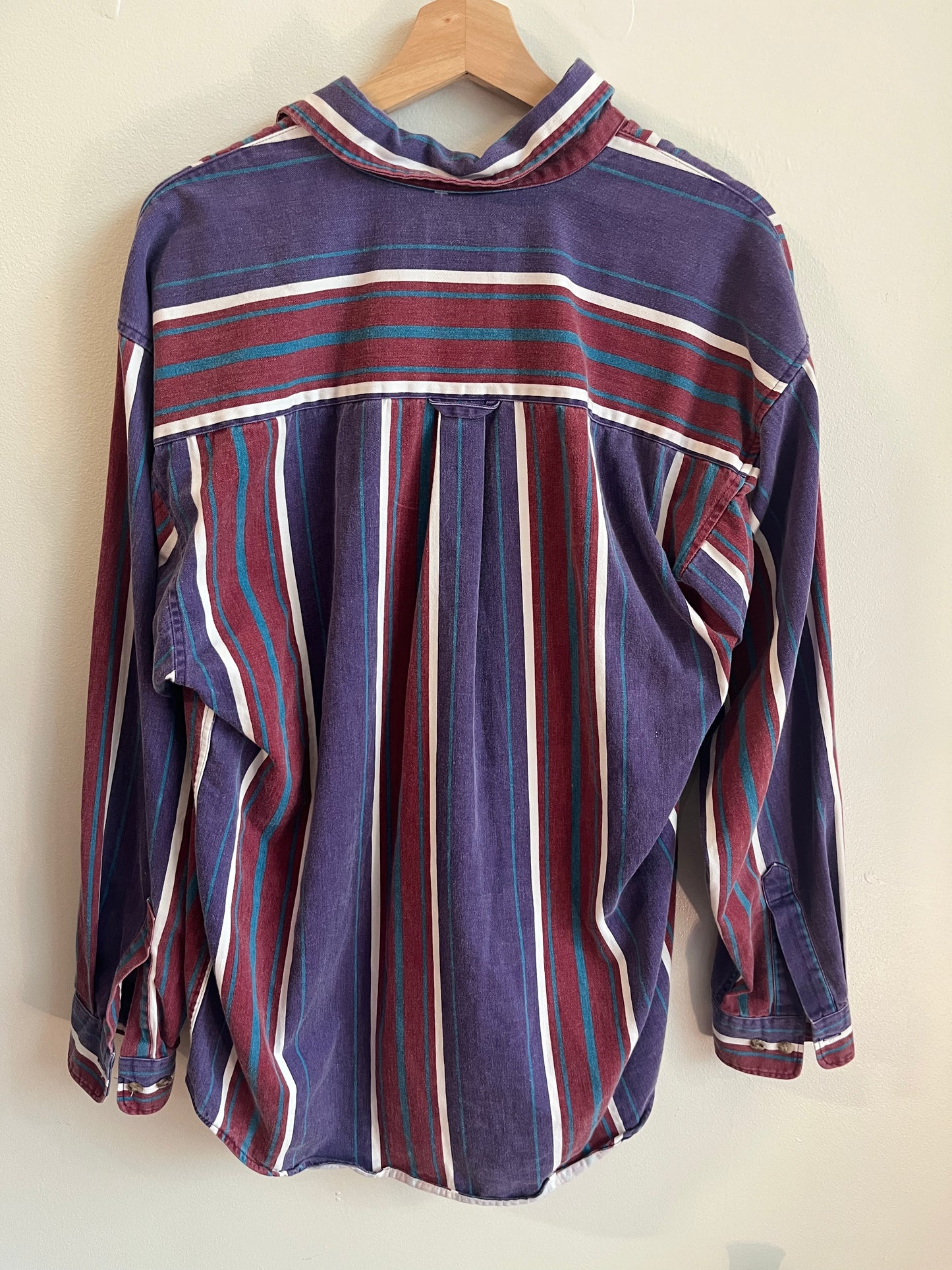 90s World Island Striped Button Down Polo Flannel (L)
