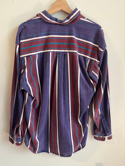 90s World Island Striped Button Down Polo Flannel (L)