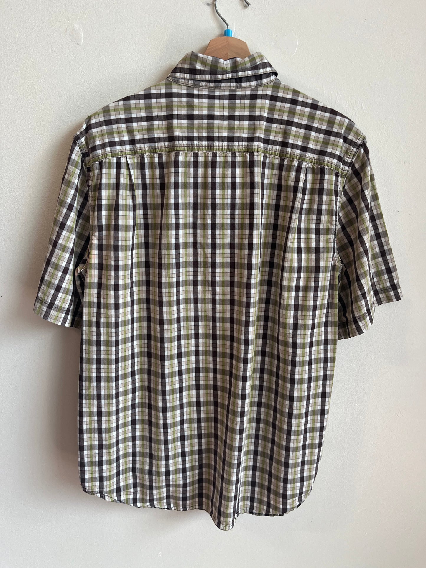 00s Carhartt Green/Brown Striped Essential Pocket Polo Shirt (L)