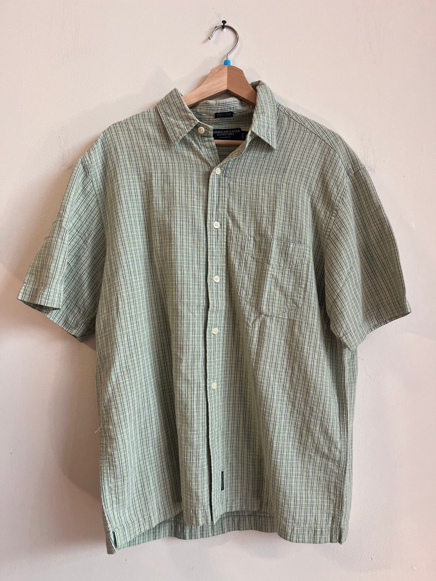 00s American Eagle Green Watermelon Colored Casual Polo Shirt (M)
