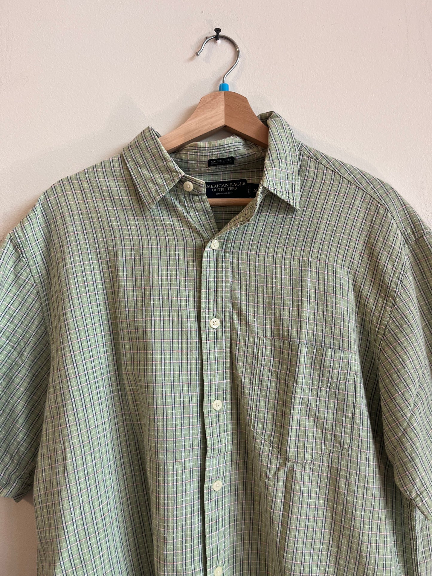 00s American Eagle Green Watermelon Colored Casual Polo Shirt (M)