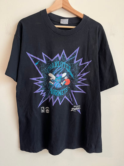 1990s Charlotte Hornets Shattered Graphic Zubaz Tee (L)