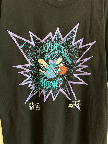1990s Charlotte Hornets Shattered Graphic Zubaz Tee (L)
